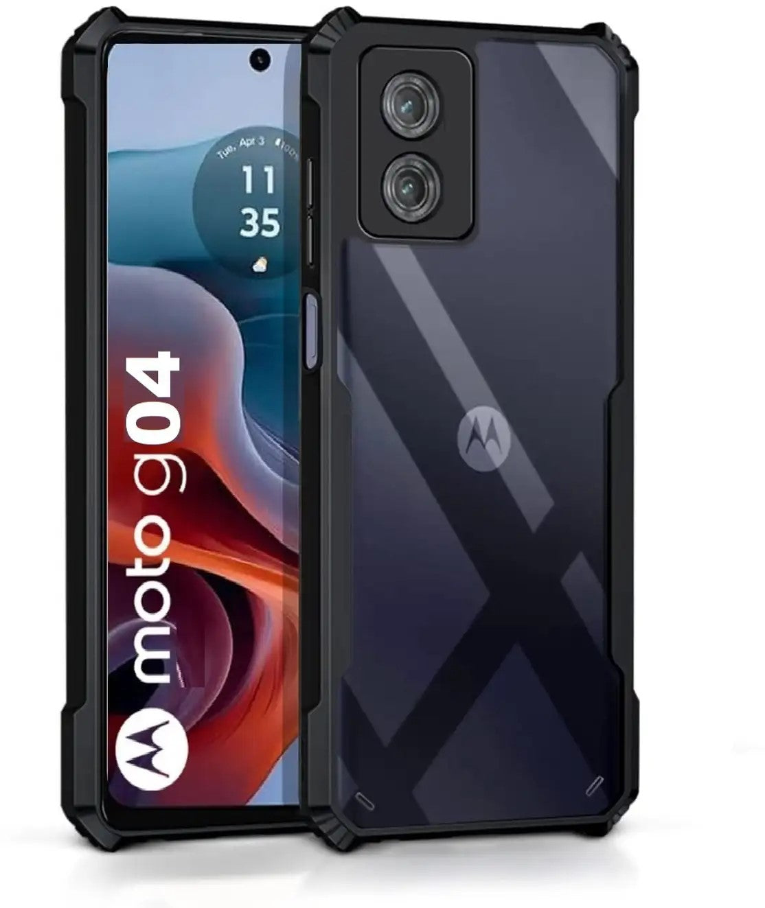 VAKIBO Super Premium Black Border Transparent Case With Corner Protection & Camera Protection Suitable for Moto G04
