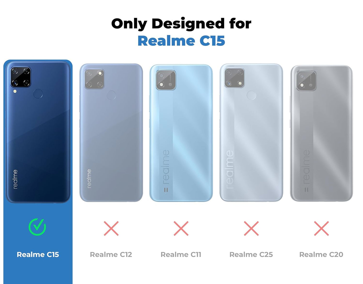 VAKIBO Best Selling Black and Transparent Coloured Made With Soft TPU and Acrylic Back Cover Case With 4 Corner and Camera Protection Suitable for Realme C15