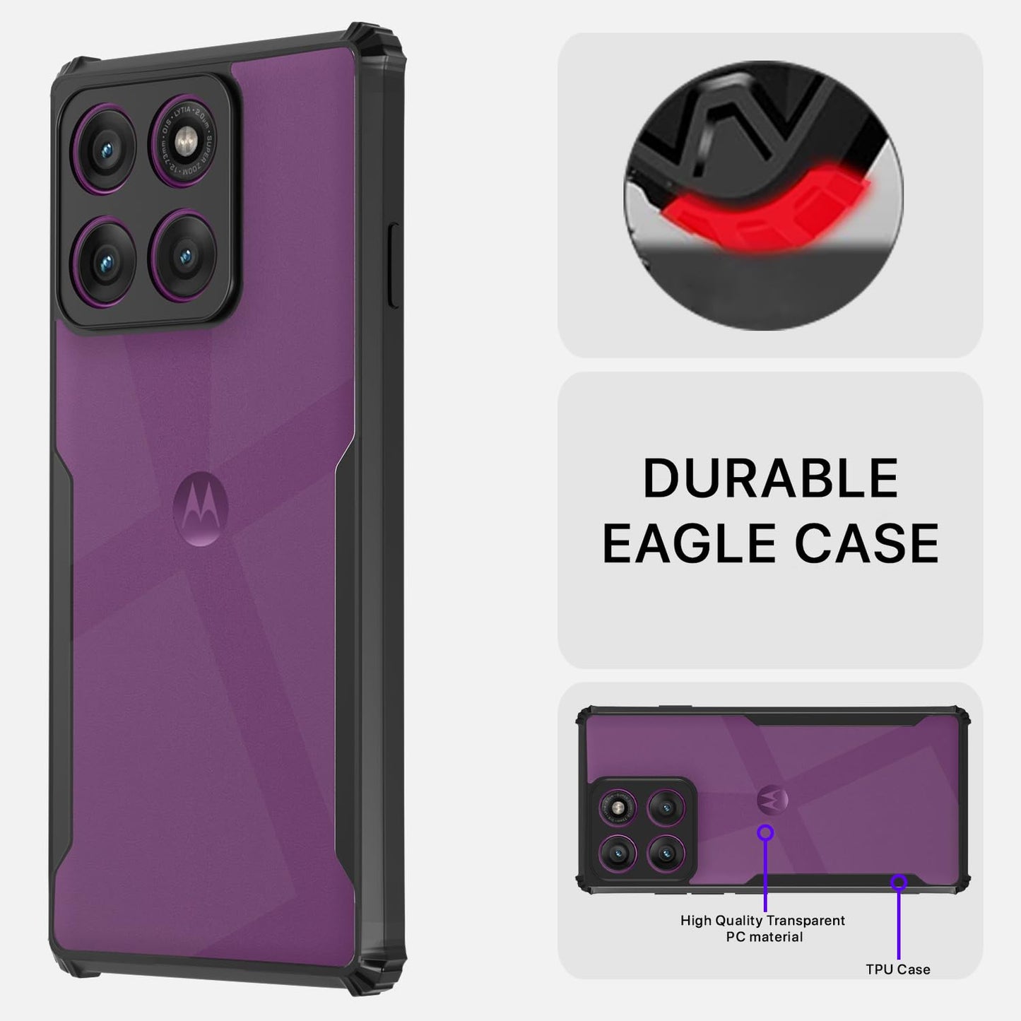VAKIBO Super Premium Black Border Transparent Case With Corner Protection & Camera Protection Suitable for Moto Edge 60 Pro