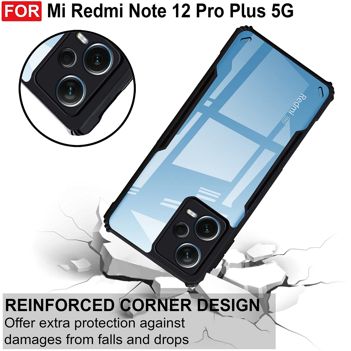 VAKIBO Super Premium Black Border Transparent Case With Corner Protection & Camera Protection Suitable for Mi Redmi Note 12 Pro Plus