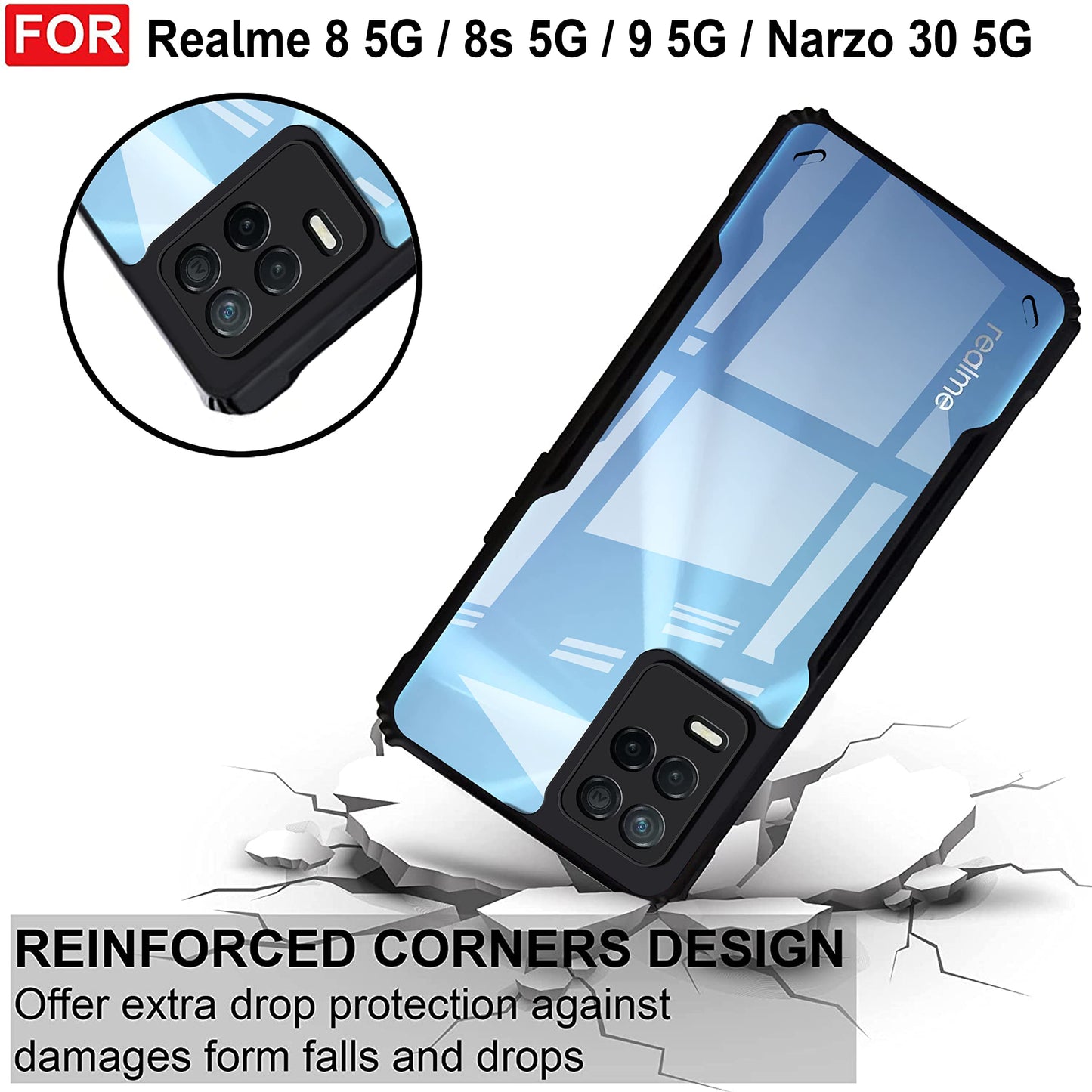 VAKIBO Super Premium Black Border Transparent Case With Corner Protection & Camera Protection Suitable for Realme NARZO 30 5G