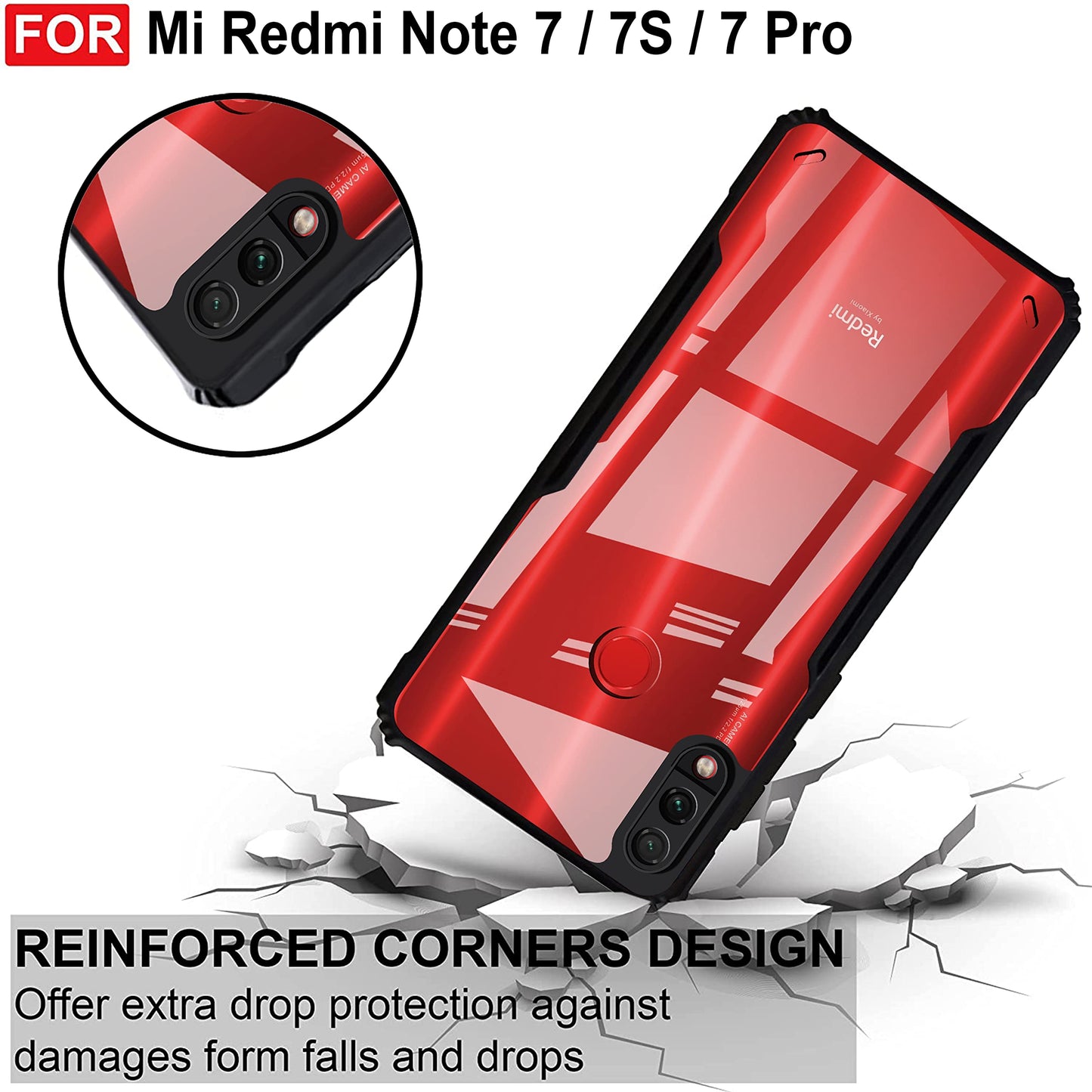 VAKIBO Super Premium Black Border Transparent Case With Corner Protection & Camera Protection Suitable for Mi Redmi Note 7S