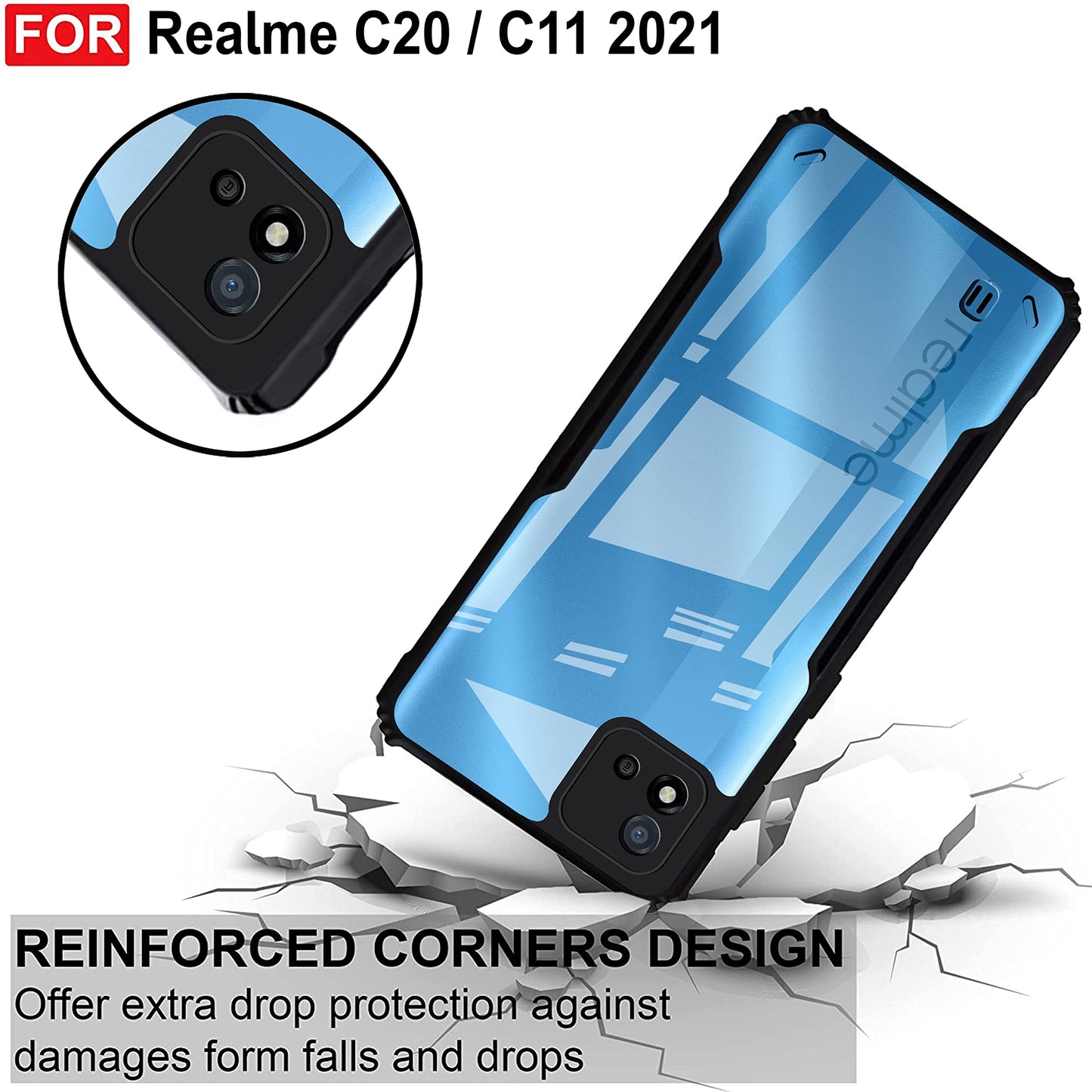 VAKIBO Super Premium Black Border Transparent Case With Corner Protection & Camera Protection Suitable for Realme C11 2021