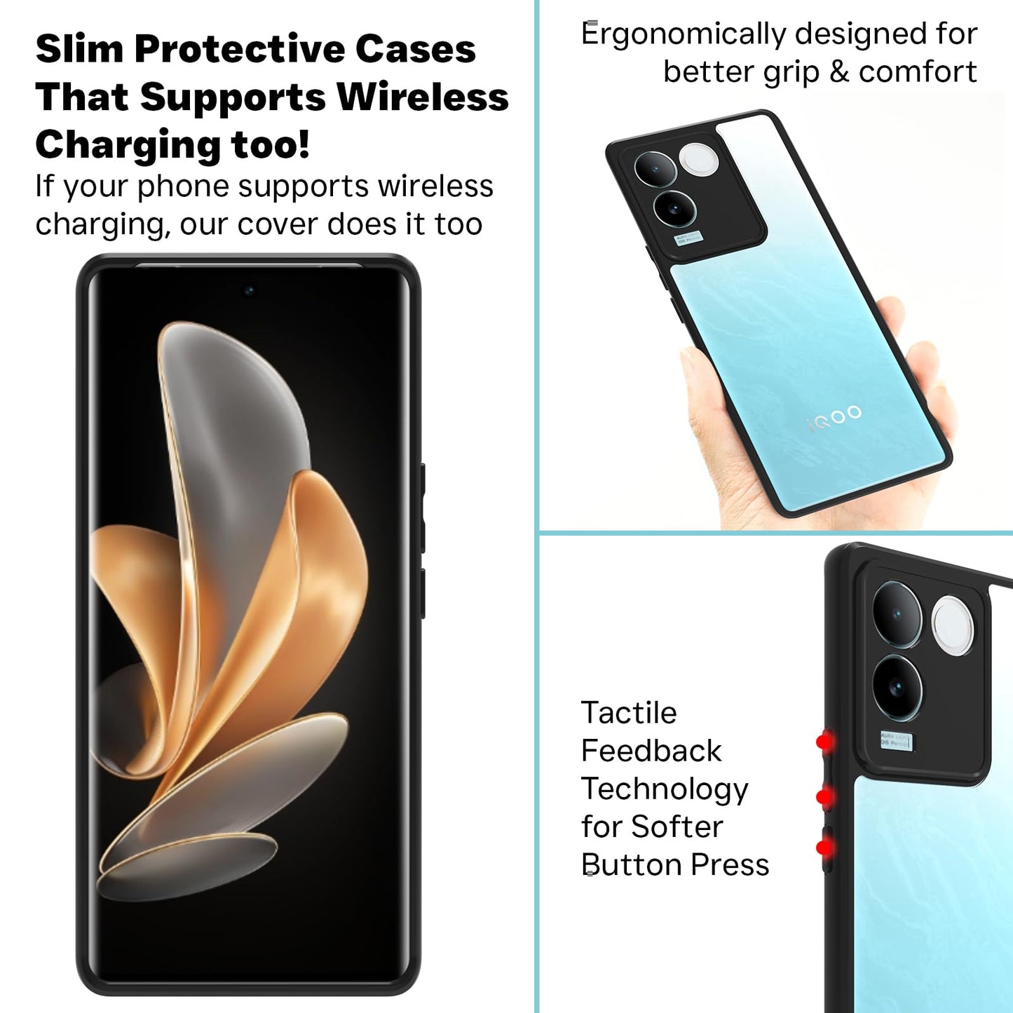 VAKIBO Super Premium Black Border Transparent Case With Corner Protection & Camera Protection Suitable for Vivo T2 Pro 5G