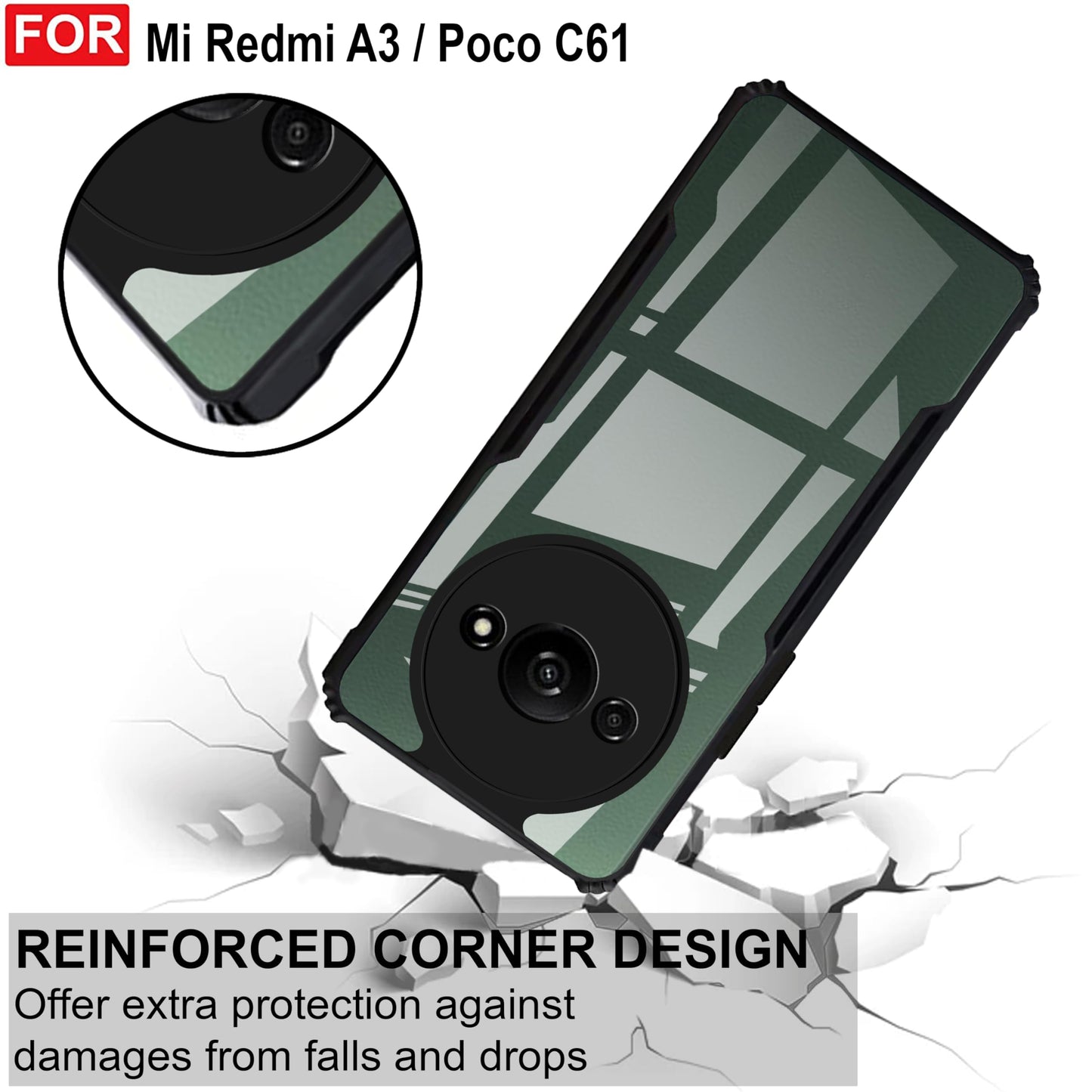 VAKIBO Super Premium Black Border Transparent Case With Corner Protection & Camera Protection Suitable for Mi Redmi A3