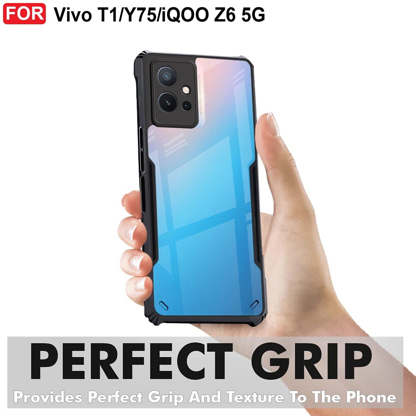 VAKIBO Super Premium Black Border Transparent Case With Corner Protection & Camera Protection Suitable for Vivo T1 5G