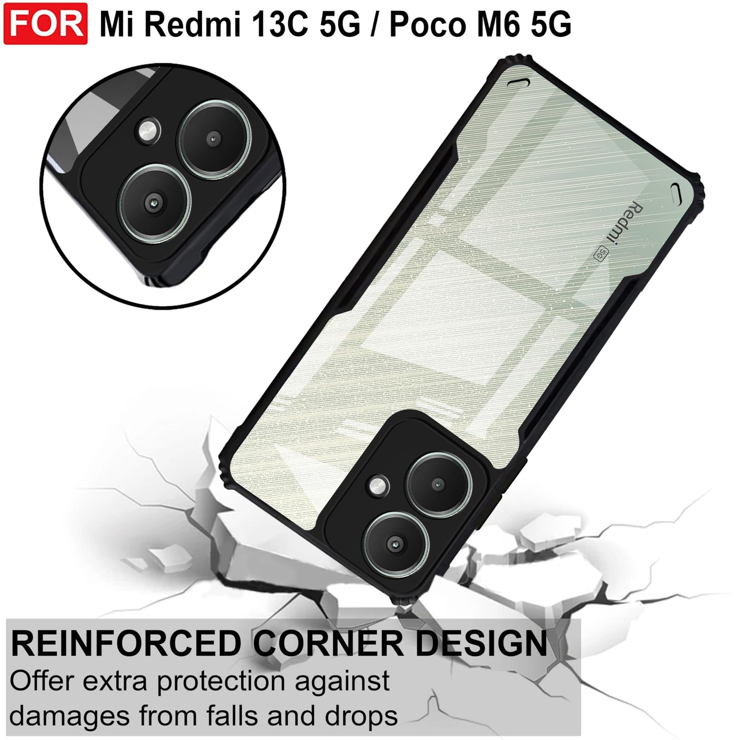 VAKIBO Super Premium Black Border Transparent Case With Corner Protection & Camera Protection Suitable for Mi Poco M6 5G