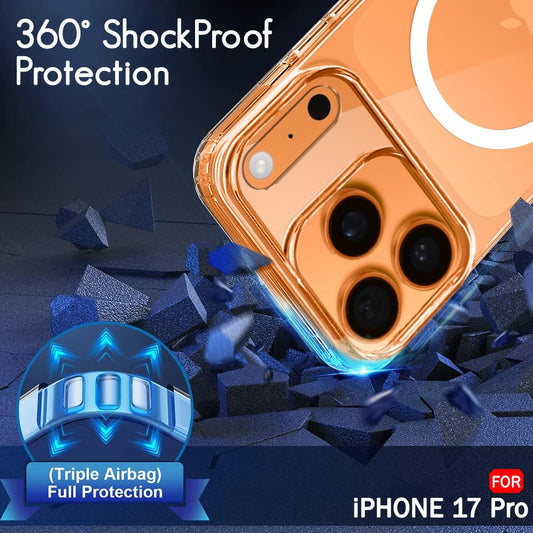 VAKIBO Megnatic Magsafe Transparent Coloured Soft with Hard back Back Cover Case With Camera Protection Ring Suitable for iPhone 17 Pro