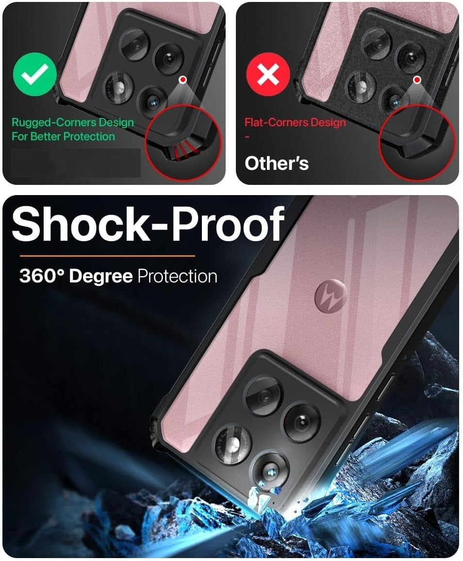 VAKIBO Best Selling Black and Transparent Coloured Made With Soft TPU and Acrylic Back Cover Case With 4 Corner and Camera Protection Suitable for Moto Edge 60 Fusion