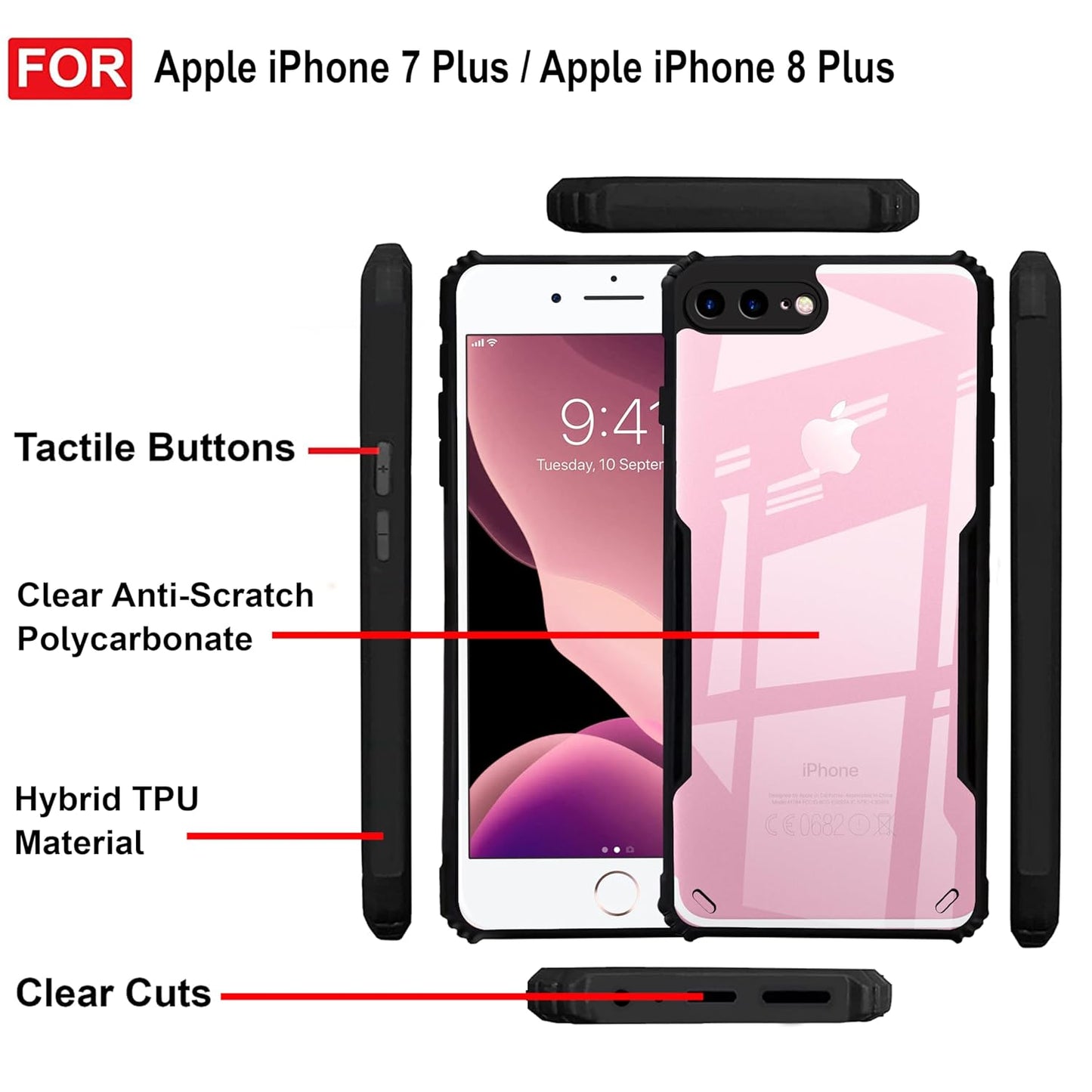 VAKIBO Best Selling Black and Transparent Coloured Made With Soft TPU and Acrylic Back Cover Case With 4 Corner and Camera Protection Suitable for iPhone 7 Plus