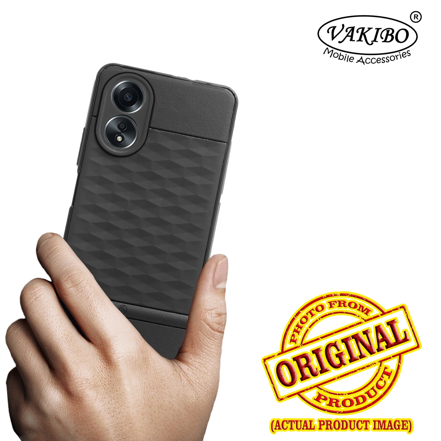 VAKIBO Parallax Design Black Coloured Soft TPU Rubber Back Cover Case With Camera Protection Ring Suitable for Oppo A18