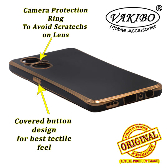 VAKIBO Golden Chrome Border Black Coloured Soft TPU Back Cover Case With Camera Protection Suitable for Oppo Reno 7Z