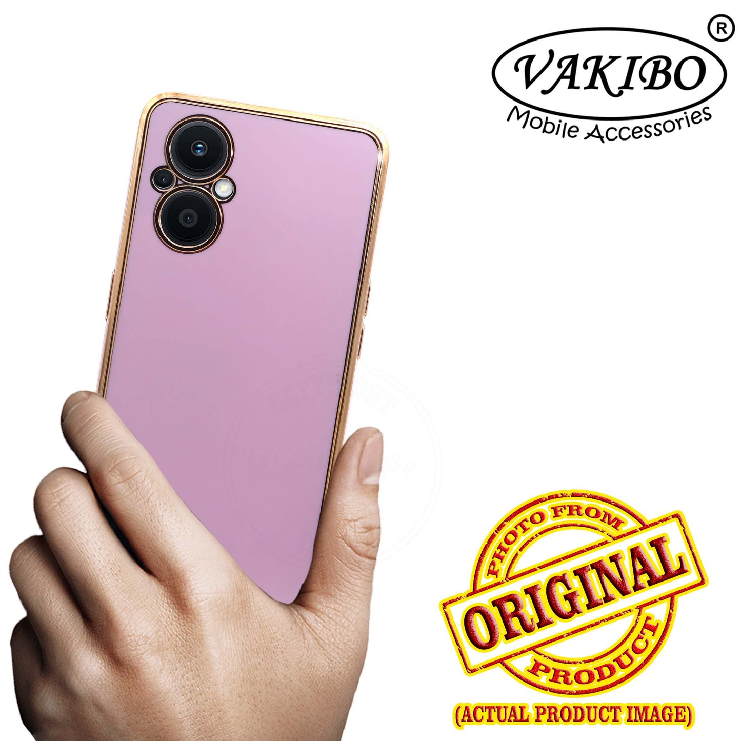 VAKIBO Golden Chrome Border Purple Coloured Soft TPU Back Cover Case With Camera Protection Suitable for Oppo Reno 7Z