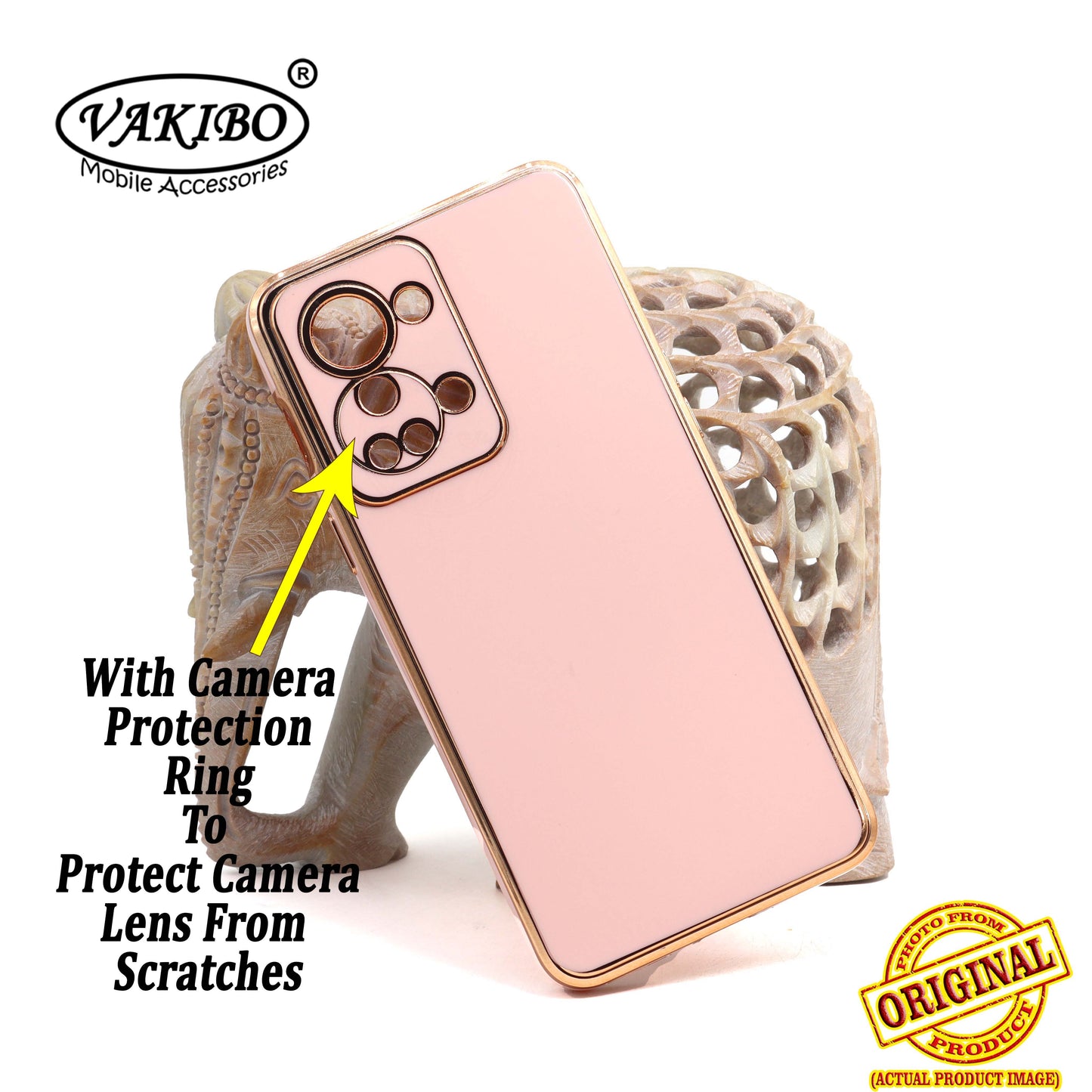 VAKIBO Golden Chrome Border Peach Coloured Soft TPU Back Cover Case With Camera Protection Suitable for OnePlus 2T
