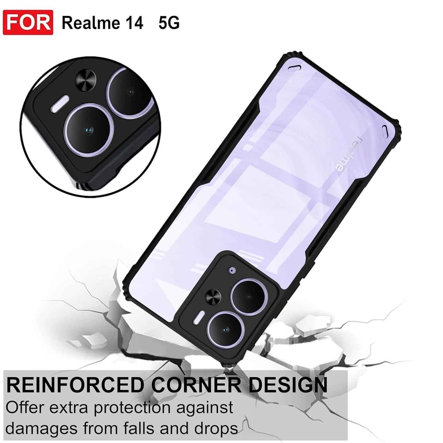 VAKIBO Super Premium Black Border Transparent Case With Corner Protection & Camera Protection Suitable for Realme 14