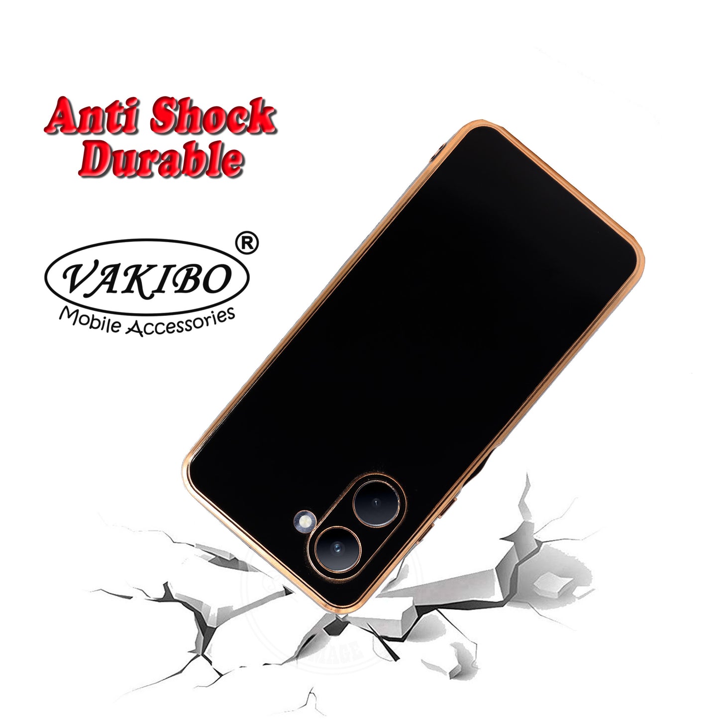 VAKIBO Golden Chrome Border Black Coloured Soft TPU Back Cover Case With Camera Protection Suitable for Realme C33