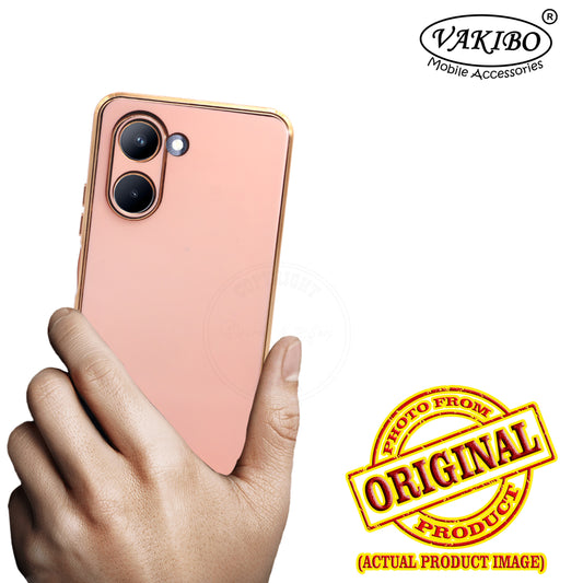 VAKIBO Golden Chrome Border Peach Coloured Soft TPU Back Cover Case With Camera Protection Suitable for Realme C33