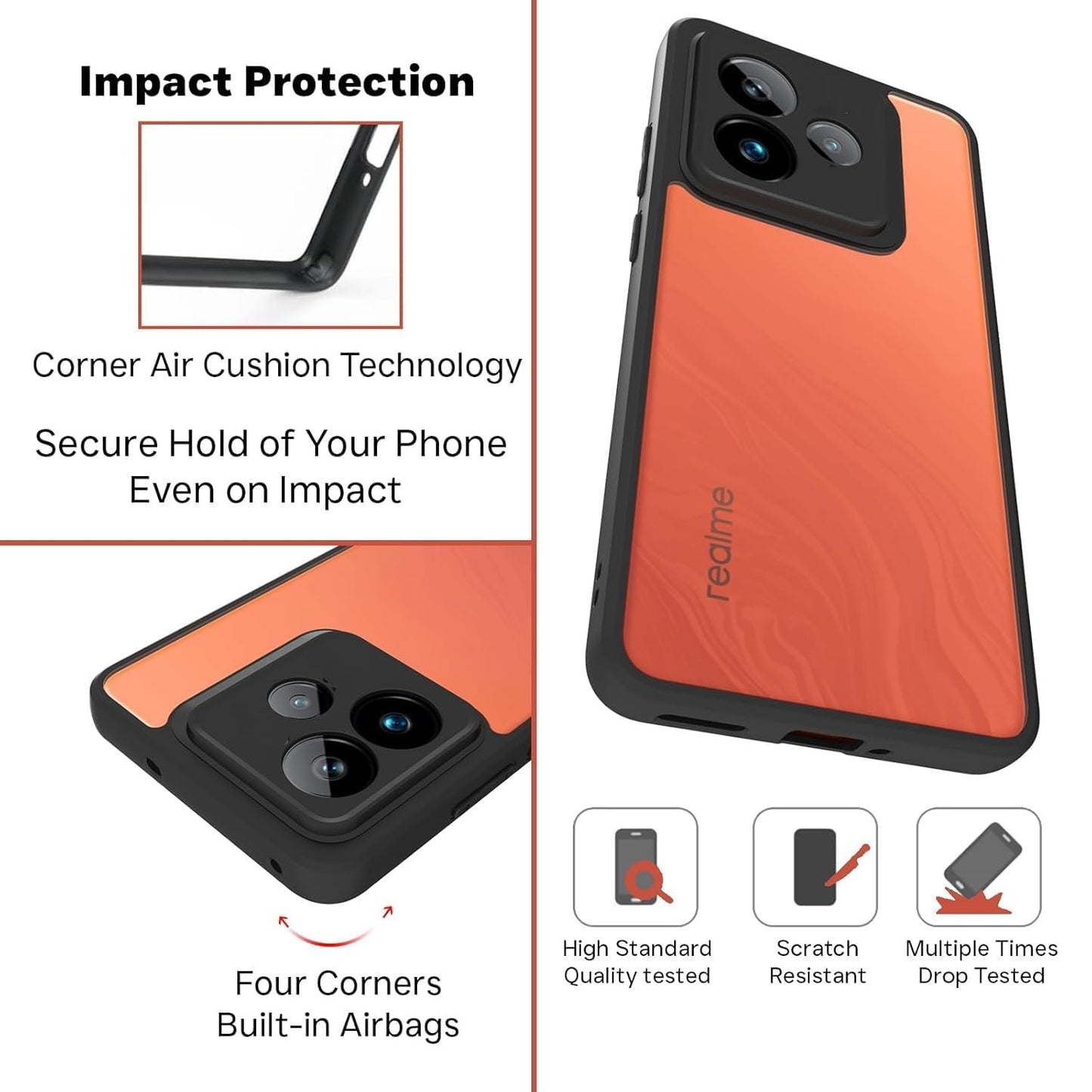 VAKIBO Best Selling Black and Transparent Coloured Made With Soft TPU and Acrylic Back Cover Case With 4 Corner and Camera Protection Suitable for Realme GT 7T