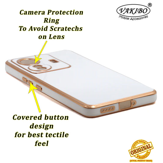 VAKIBO Golden Chrome Border White Coloured Soft TPU Back Cover Case With Camera Protection Suitable for Iqoo Z6 Pro
