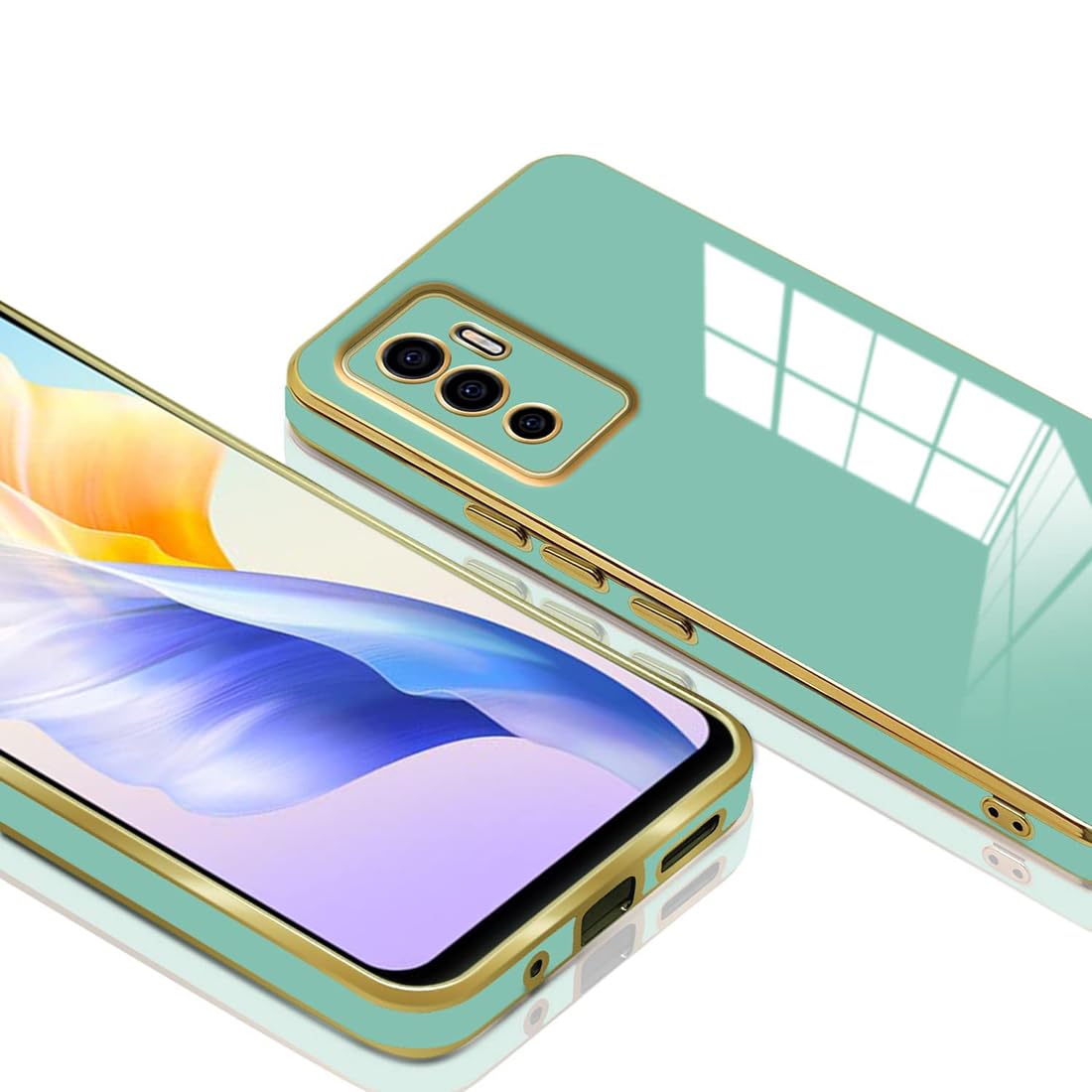 VAKIBO Golden Chrome Border Pista Coloured Soft TPU Back Cover Case With Camera Protection Suitable for Vivo V23e
