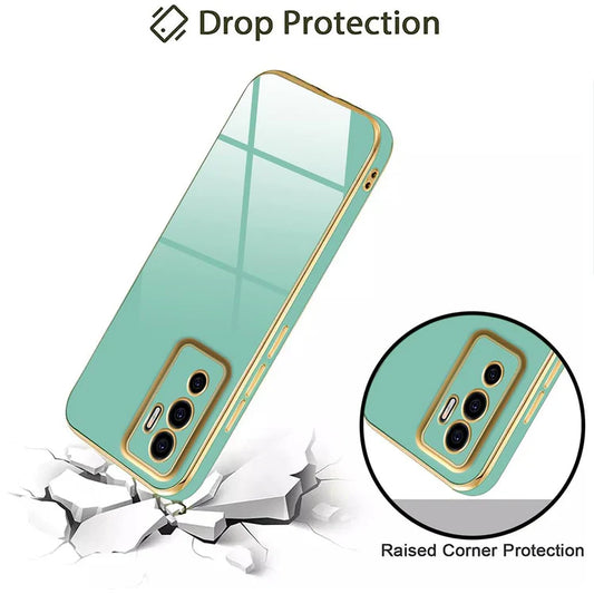 VAKIBO Golden Chrome Border Pista Coloured Soft TPU Back Cover Case With Camera Protection Suitable for Vivo V23e 5G