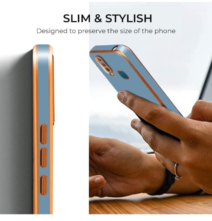 VAKIBO Golden Chrome Border Steel Blue Coloured Soft TPU Back Cover Case With Camera Protection Suitable for Mi Redmi 10A