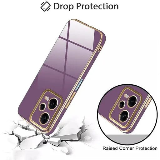 VAKIBO Golden Chrome Border purple Coloured Soft TPU Back Cover Case With Camera Protection Suitable for Mi Redmi Note 12