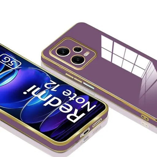 VAKIBO Golden Chrome Border purple Coloured Soft TPU Back Cover Case With Camera Protection Suitable for Mi Redmi Note 12