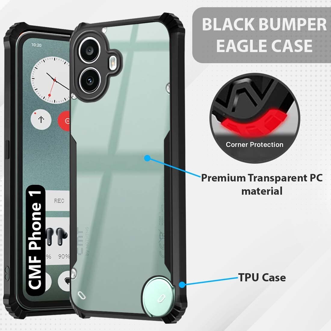 VAKIBO Super Premium Black Border Transparent Case With Corner Protection & Camera Protection Suitable for Nothing Phone CMF 1