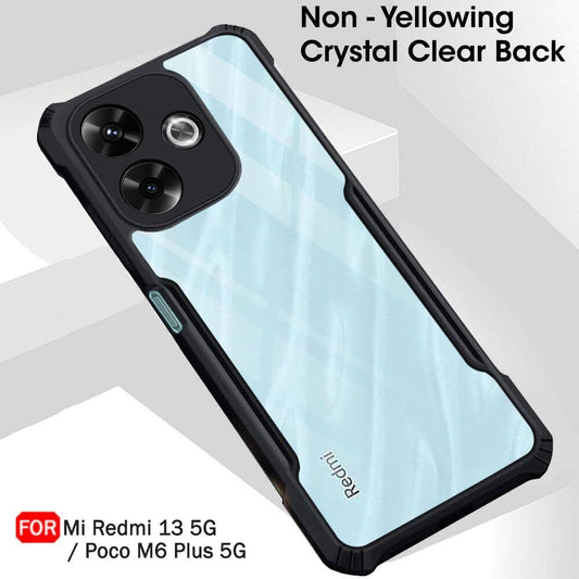 VAKIBO Best Selling Black and Transparent Back Cover Case Made With Soft TPU and Acrylic With 4 Corner and Camera Protection Suitable for Xiaomi Redmi 13 5G