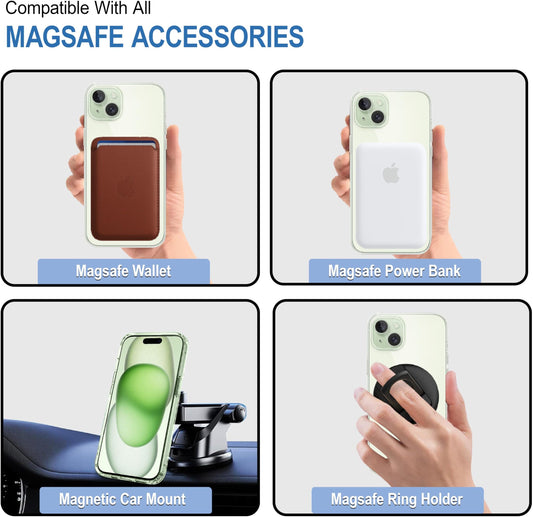 VAKIBO Megnatic Magsafe Transparent Soft with Hard back Back Cover Case With Camera Protection Ring Suitable for Apple iPhone 15