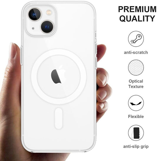 VAKIBO Megnatic Magsafe Transparent Soft with Hard back Back Cover Case With Camera Protection Ring Suitable for Apple iPhone 13 Mini