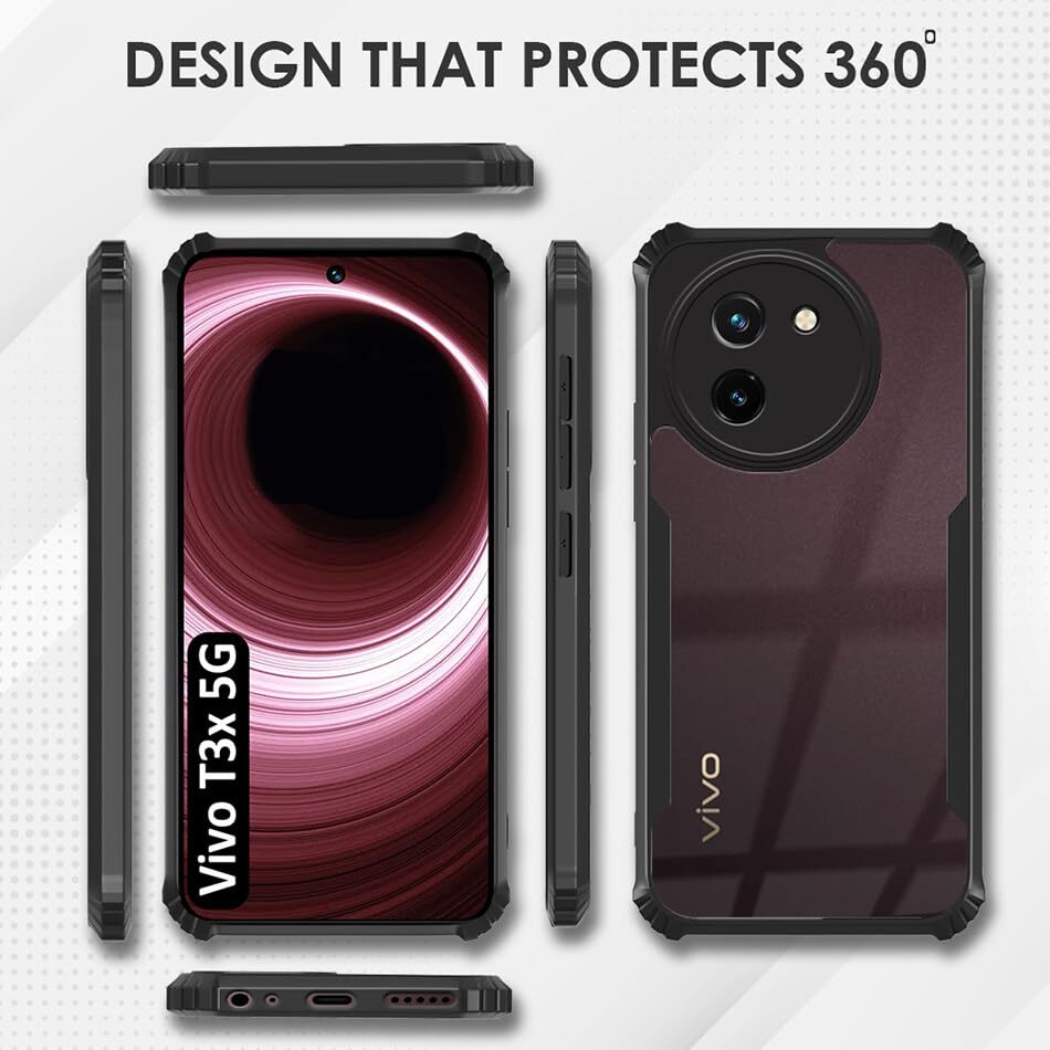 VAKIBO Super Premium Black Border Transparent Case With Corner Protection & Camera Protection Suitable for Vivo T3X