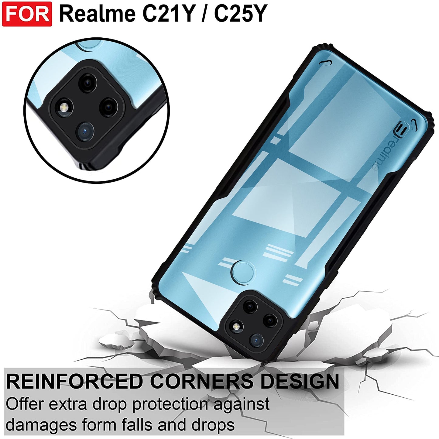 VAKIBO Super Premium Black Border Transparent Case With Corner Protection & Camera Protection Suitable for Realme C25Y