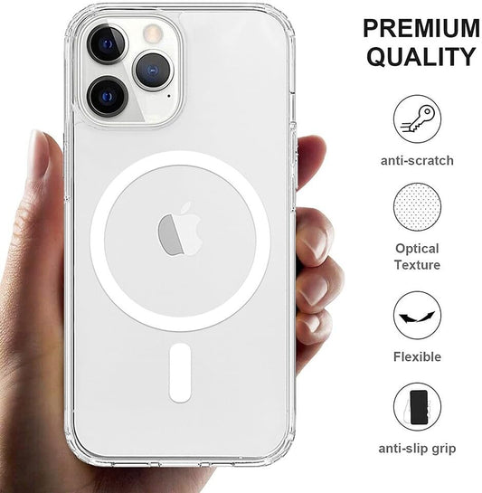 VAKIBO Megnatic Magsafe Transparent Soft with Hard back Back Cover Case With Camera Protection Ring Suitable for Apple iPhone 13 Pro