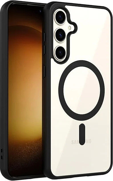 VAKIBO Megnatic Magsafe Black Coloured Soft with Hard back Back Cover Case With Camera Protection Ring Suitable for Samsung Galaxy S25