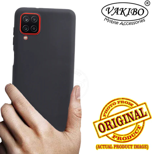 VAKIBO 1.2 MM Thick Black Coloured Soft TPU Rubber Back Cover Case With Camera Protection Ring Suitable for Samsung Galaxy F12