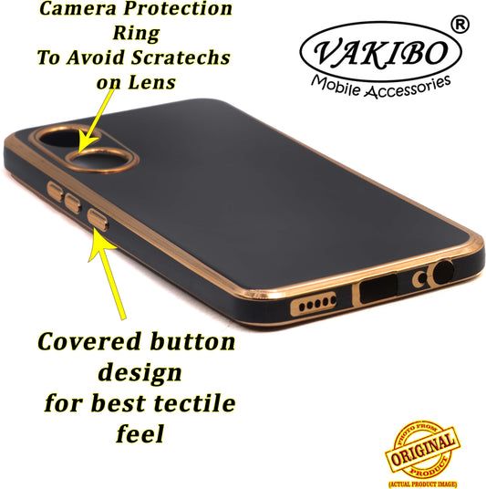VAKIBO Golden Chrome Border Black Coloured Soft TPU Back Cover Case With Camera Protection Suitable for Vivo Y02S