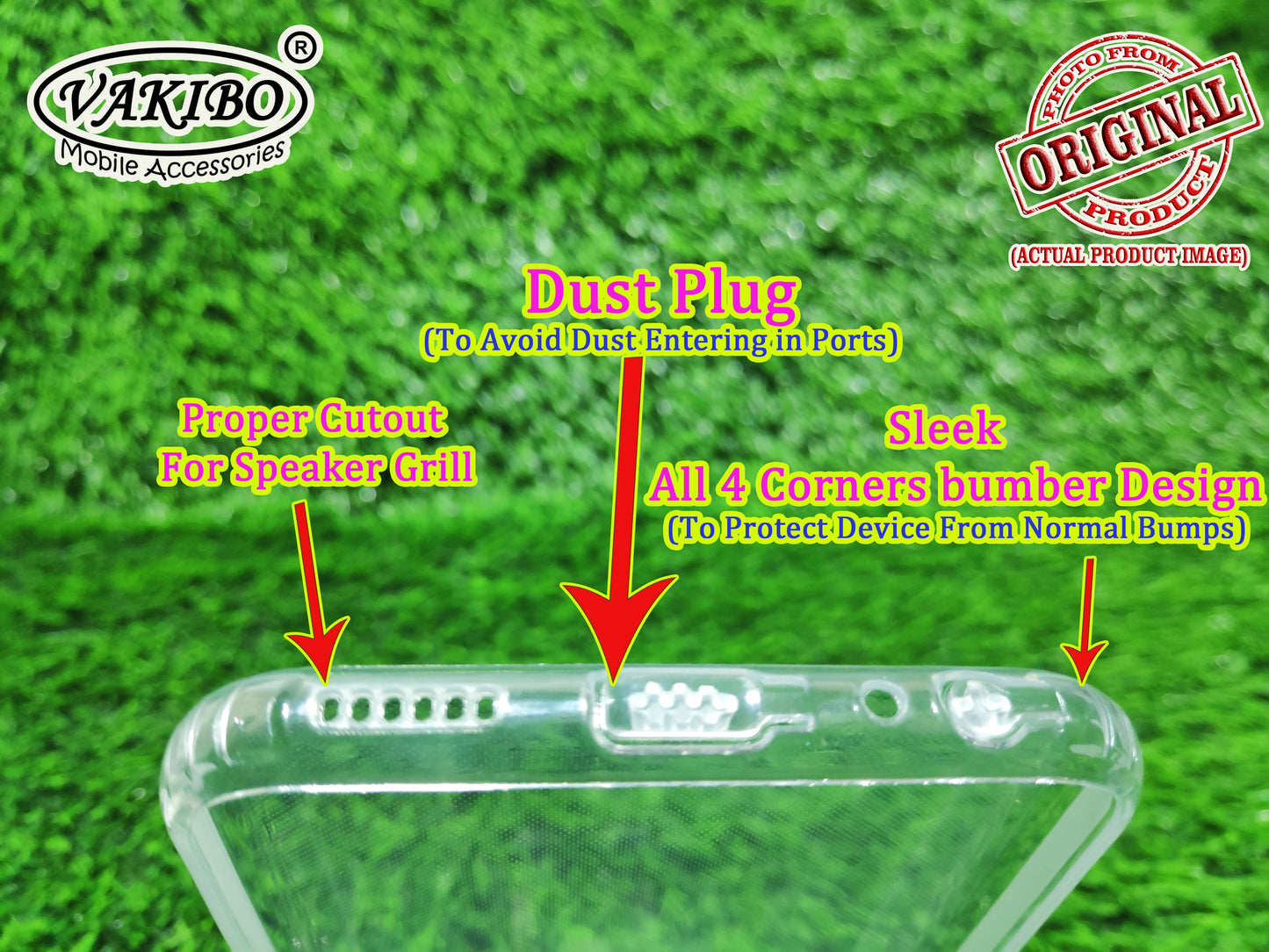 VAKIBO Super Premium Soft TPU Transparent Case With Dustplug,Side Grip,Corner Protection,lanyard Cuts,Camera Protection Suitable for Vivo Y15