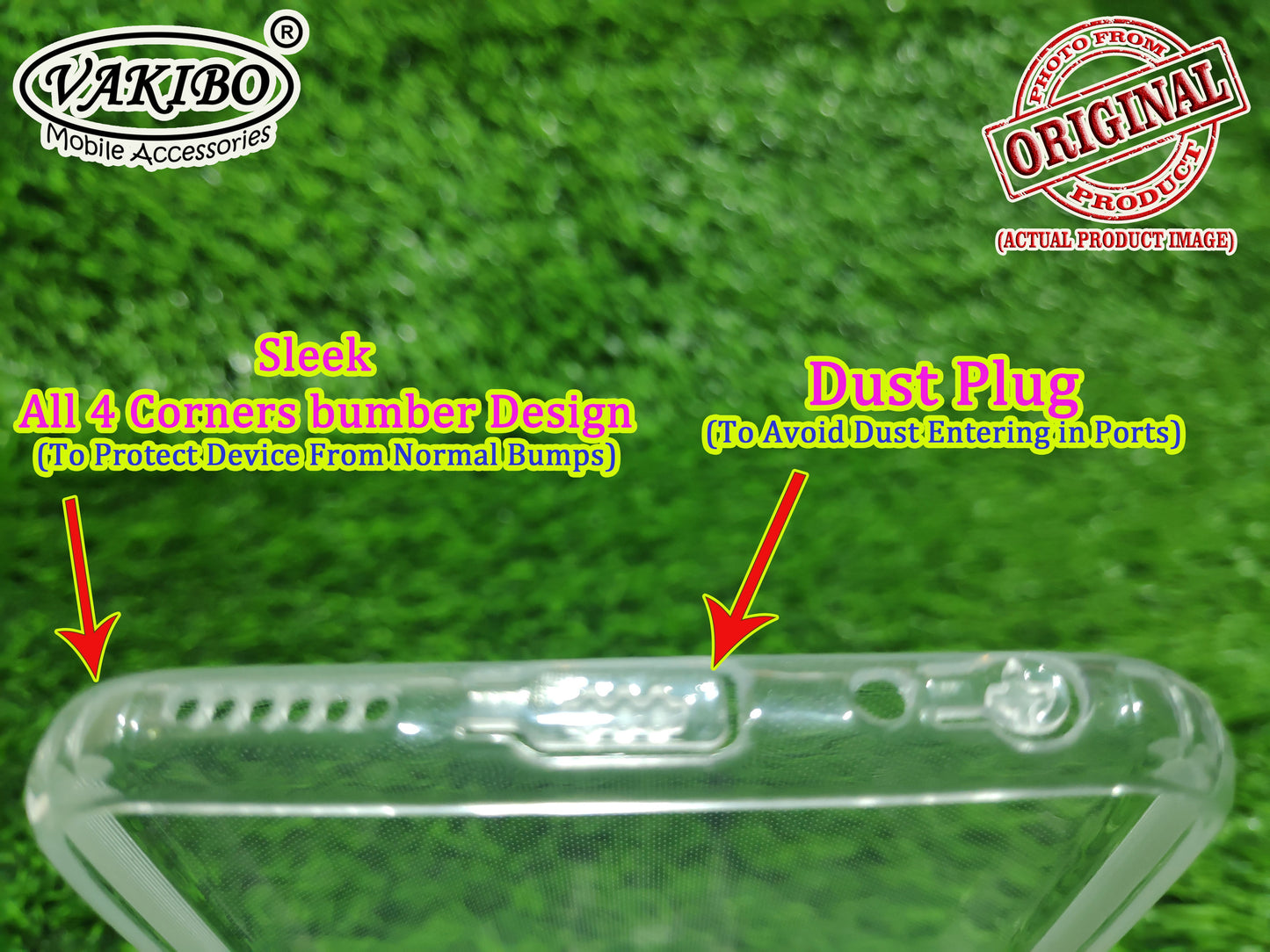 VAKIBO Super Premium Soft TPU Transparent Case With Dustplug,Side Grip,Corner Protection,lanyard Cuts,Camera Protection Suitable for Vivo Y95