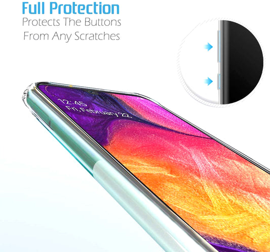 VAKIBO Super Premium Soft TPU Transparent Case With Dustplug,Side Grip,Corner Protection,lanyard Cuts,Camera Protection Suitable for Samsung A50s