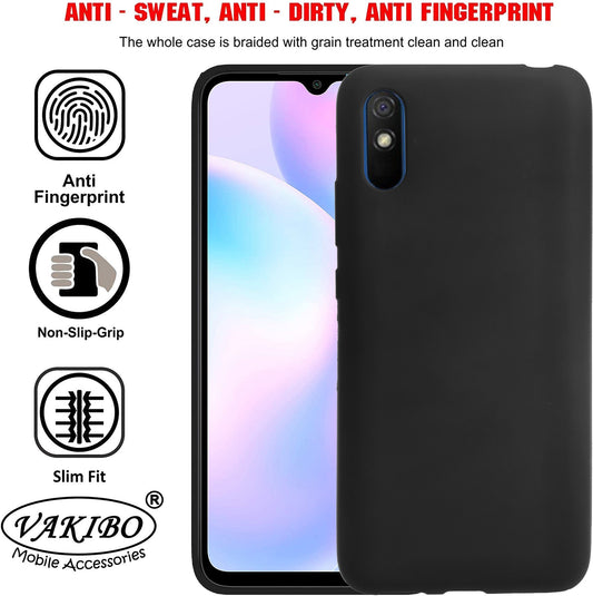 VAKIBO Matte Frosted Black Coloured Soft TPU Back Cover Case Suitable for Mi Redmi 9A