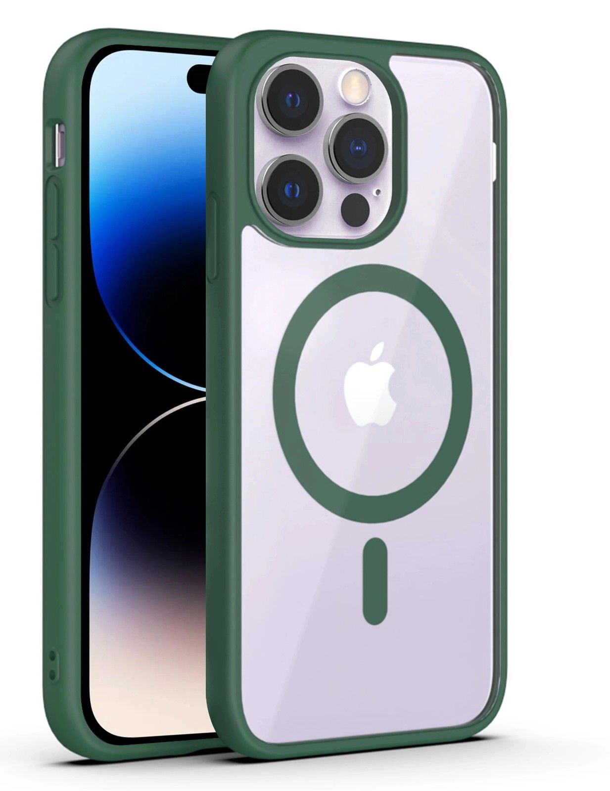 VAKIBO Megnatic Magsafe Green Coloured Soft with Hard back Back Cover Case With Camera Protection Ring Suitable for iPhone 14 Pro Max