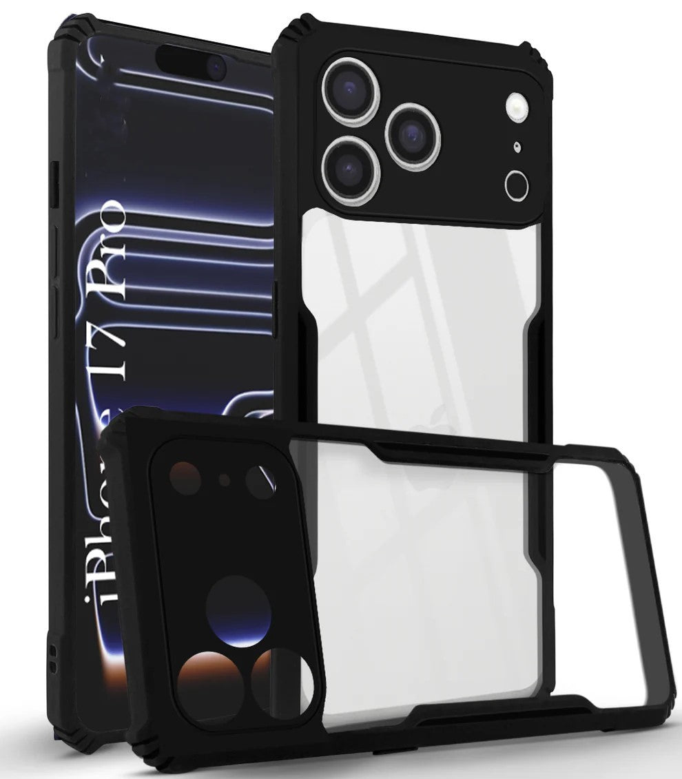 VAKIBO Best Selling Black and Transparent Coloured Made With Soft TPU and Acrylic Back Cover Case With 4 Corner and Camera Protection Suitable for iphone 17 Pro