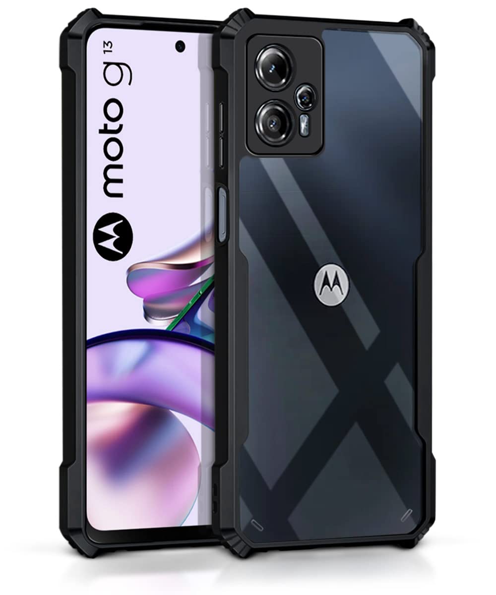 VAKIBO Super Premium Black Border Transparent Case With Corner Protection & Camera Protection Suitable for Moto G13