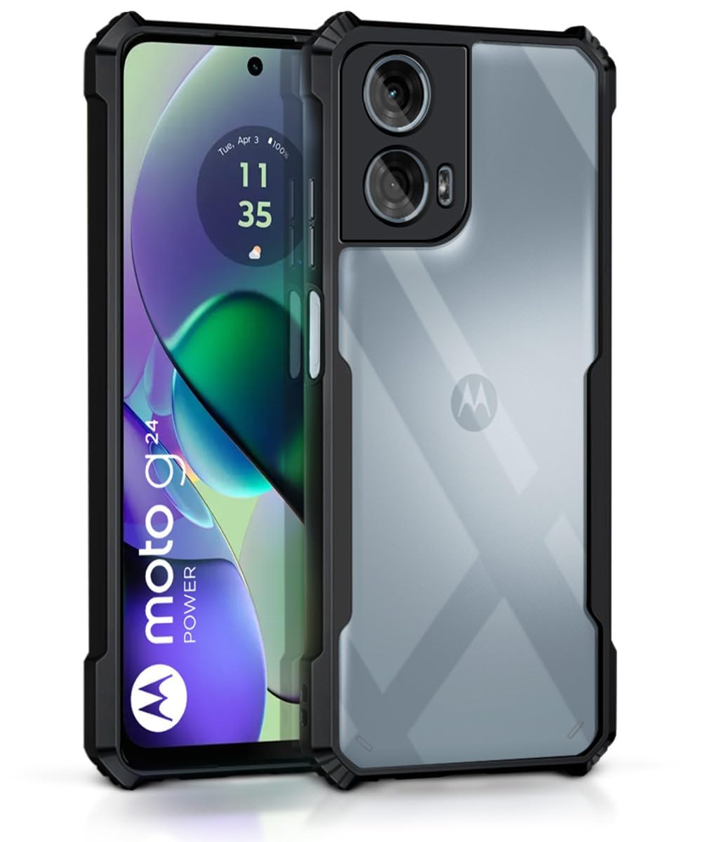 VAKIBO Super Premium Black Border Transparent Case With Corner Protection &Camera Protection Suitable for Moto G24 Power