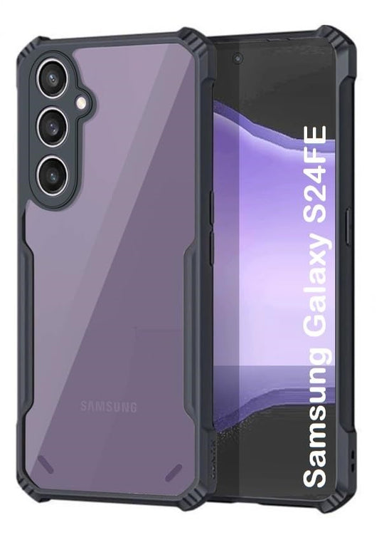VAKIBO Best Selling Black and Transparent Coloured Made With Soft TPU and Acrylic Back Cover Case With 4 Corner and Camera Protection Suitable for Samsung Galaxy S24 FE