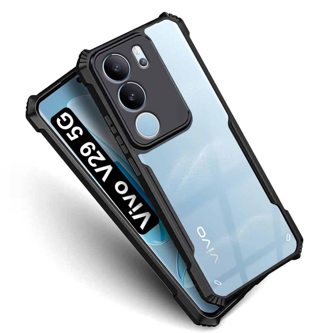VAKIBO Super Premium Black Border Transparent Case With Corner Protection & Camera Protection Suitable for Vivo V29 Pro