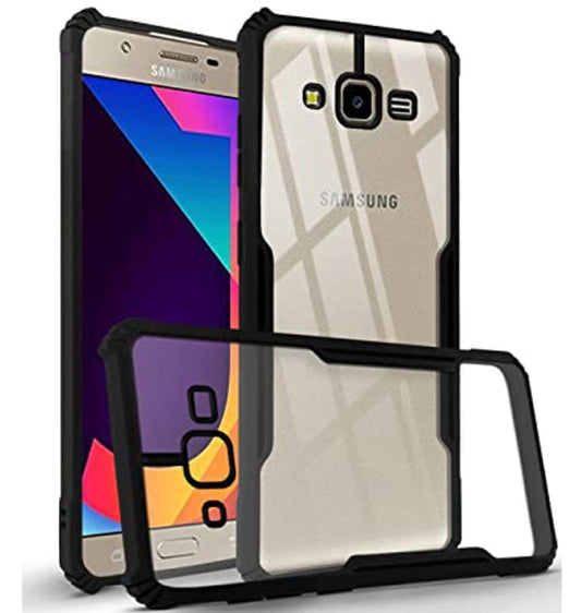 VAKIBO Best Selling Black and Transparent Back Cover Case Made With Soft TPU and Acrylic With 4 Corner and Camera Protection Suitable for Samsung Galaxy J2-2015
