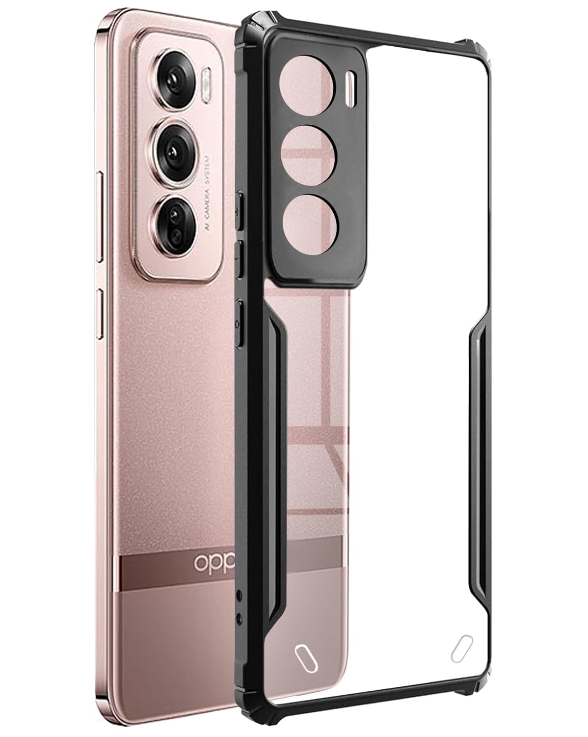 VAKIBO Best Selling Black and Transparent Coloured Made With Soft TPU and Acrylic Back Cover Case With 4 Corner and Camera Protection Suitable for Oppp Reno 12 Pro